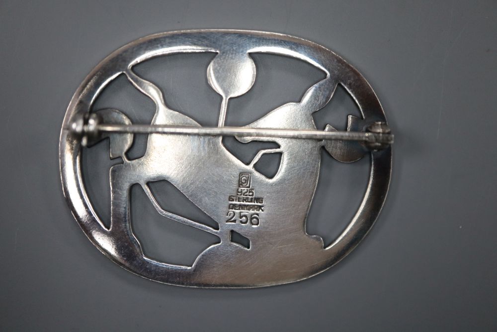 A Georg Jensen sterling kneeling deer oval brooch, no. 256, 42mm, 12.2 grams.